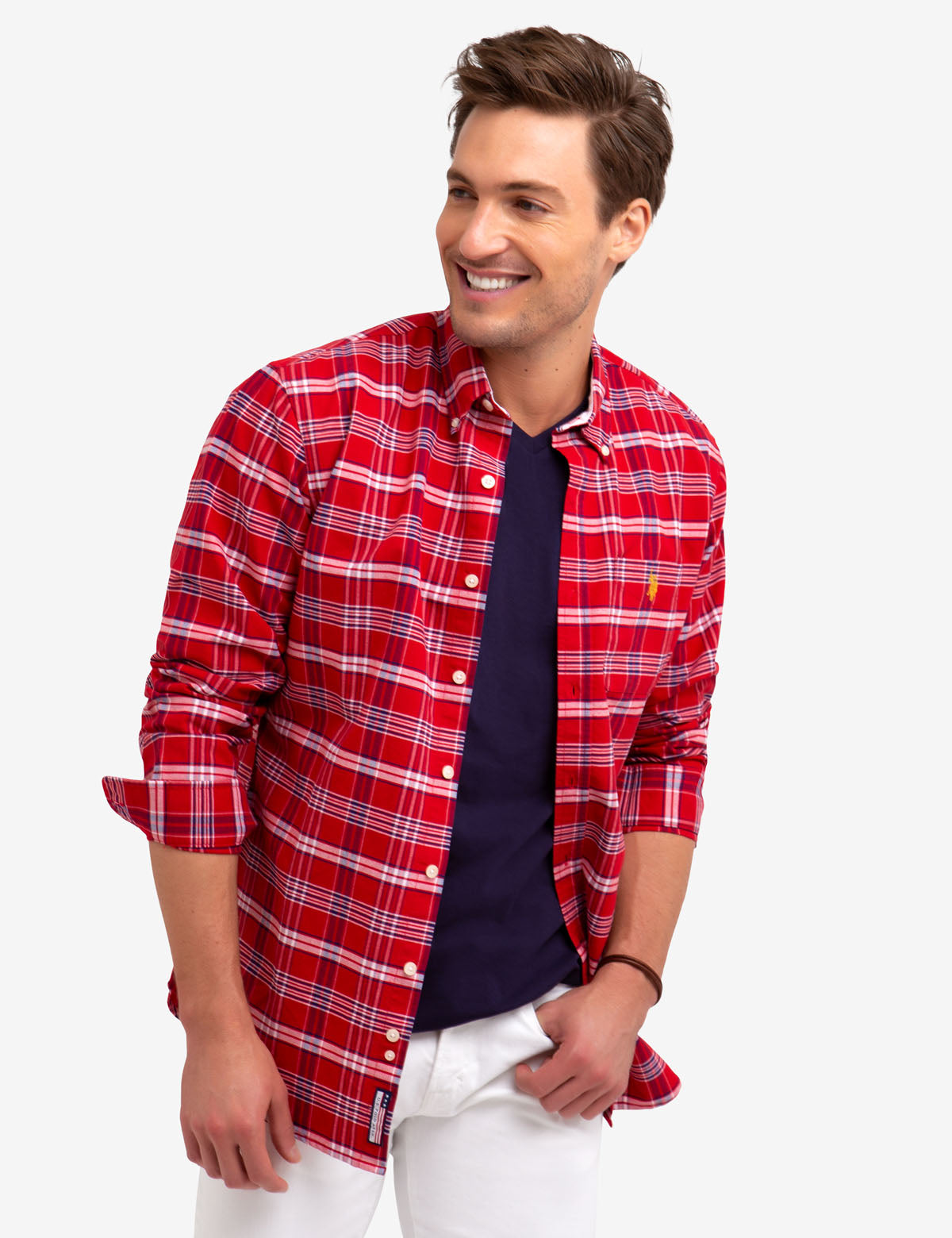 Plaid Oxford Shirt with Contrast Collar & Logo Pocket | Casual Wear