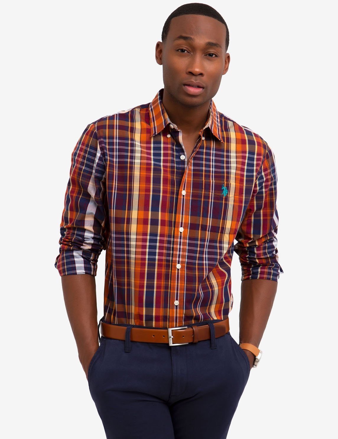 Plaid Poplin Shirt with Embroidered Logo | Cotton-Polyester Blend