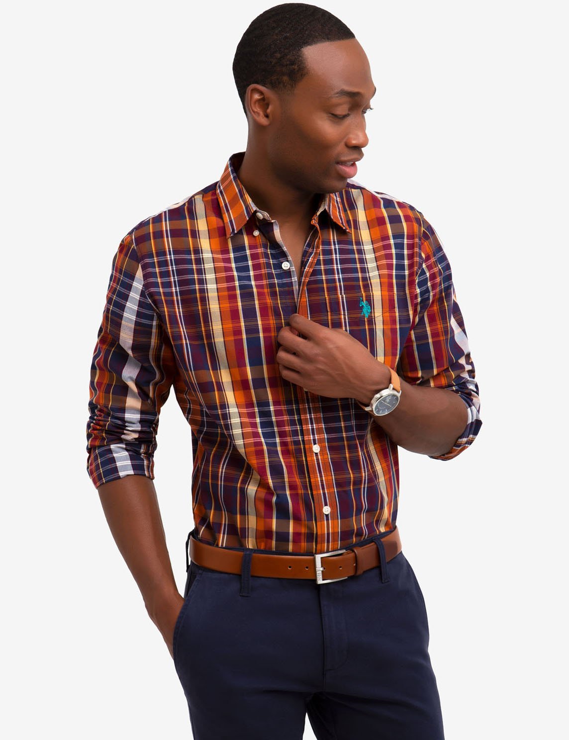 Plaid Poplin Shirt with Embroidered Logo | Cotton-Polyester Blend
