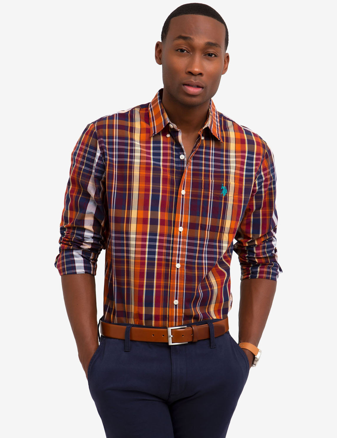 Plaid Poplin Shirt with Embroidered Logo | Cotton-Polyester Blend