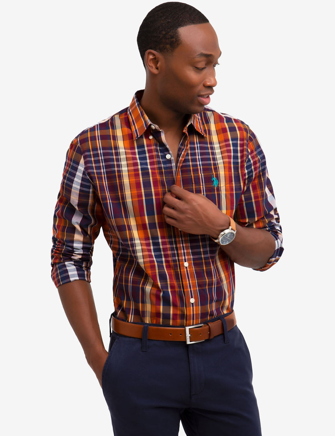 Plaid Poplin Shirt with Embroidered Logo | Cotton-Polyester Blend