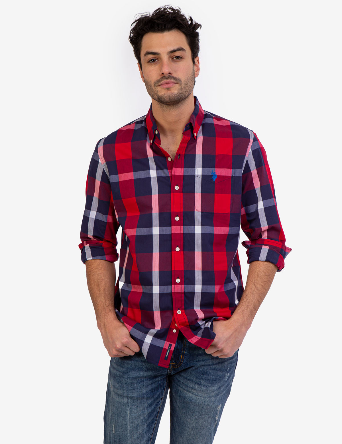 Plaid Stretch Poplin Long Sleeve Shirt | Comfort Fit