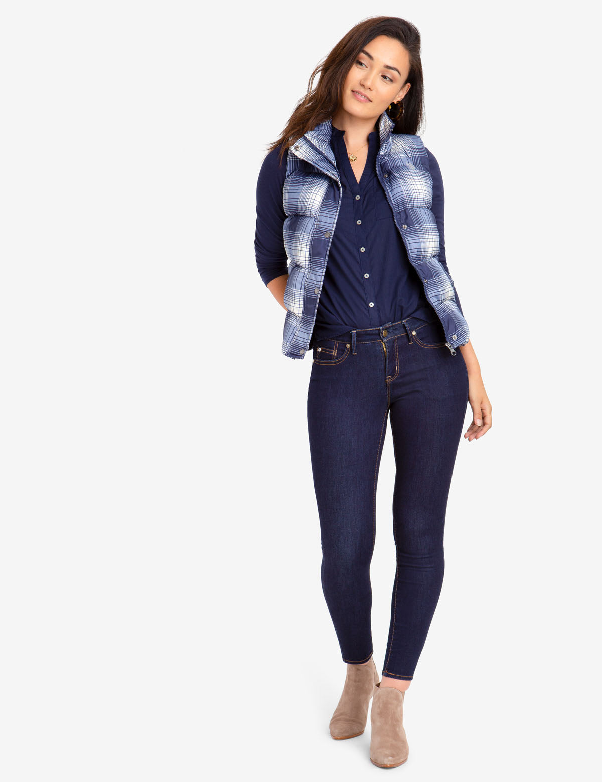 Plaid Puffer Vest with Side Pockets | 100% Polyester
