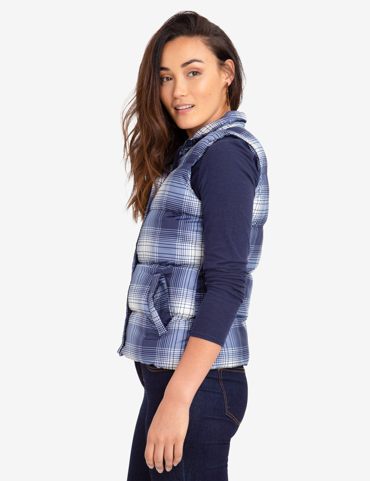 Plaid Puffer Vest with Side Pockets | 100% Polyester