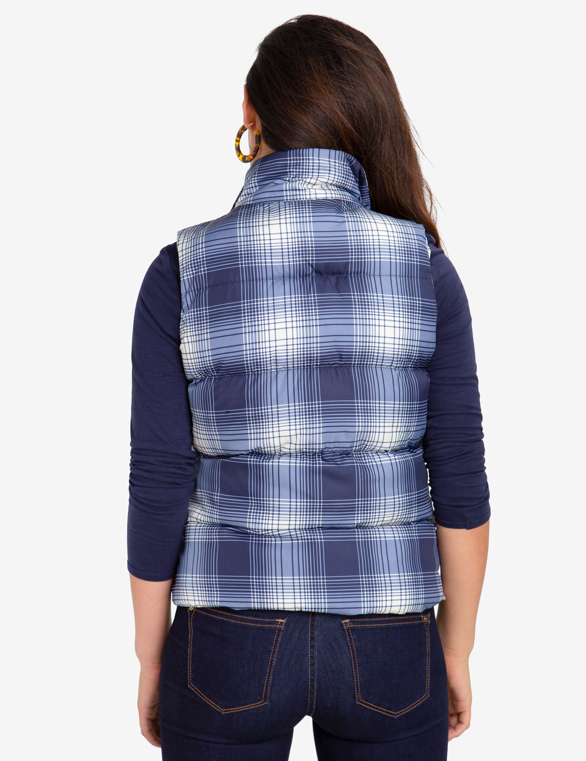 Plaid Puffer Vest with Side Pockets | 100% Polyester