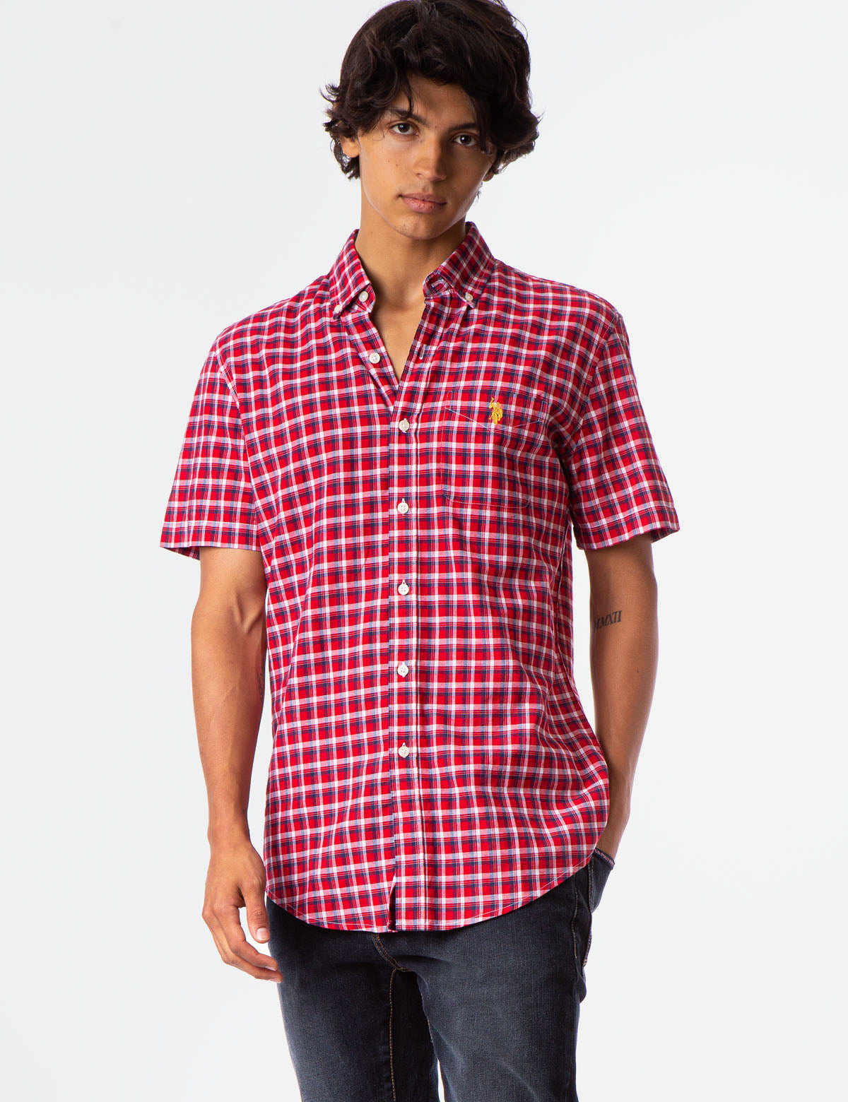 Plaid Short Sleeve Button-Up Shirt for Men | 100% Cotton