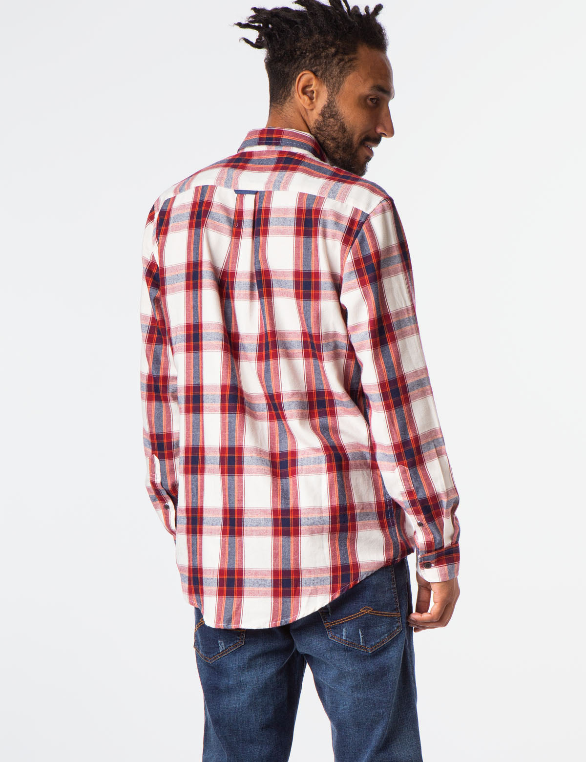 Plaid Twill Button-Up Shirt with Two Pockets | USPA