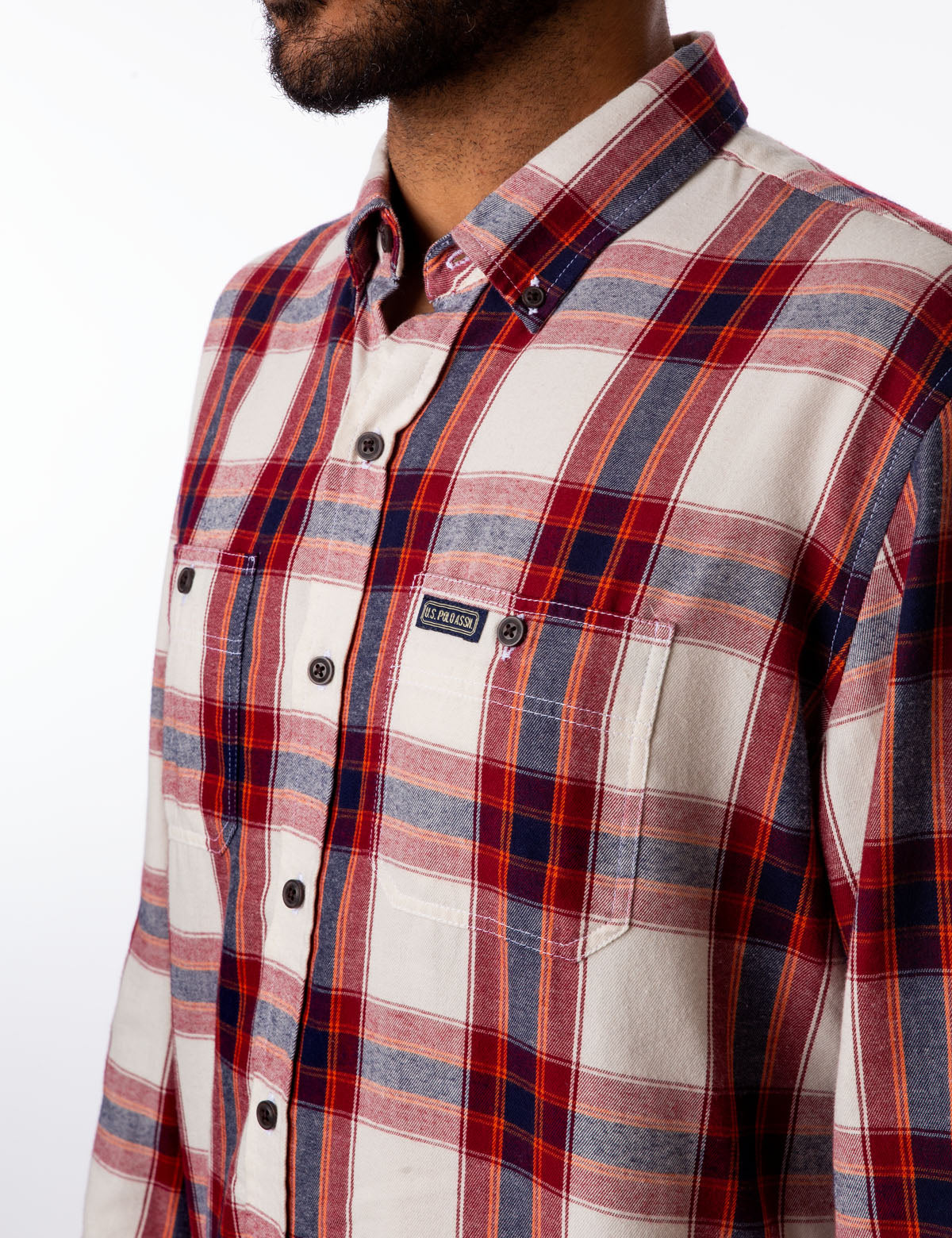 Plaid Twill Button-Up Shirt with Two Pockets | USPA