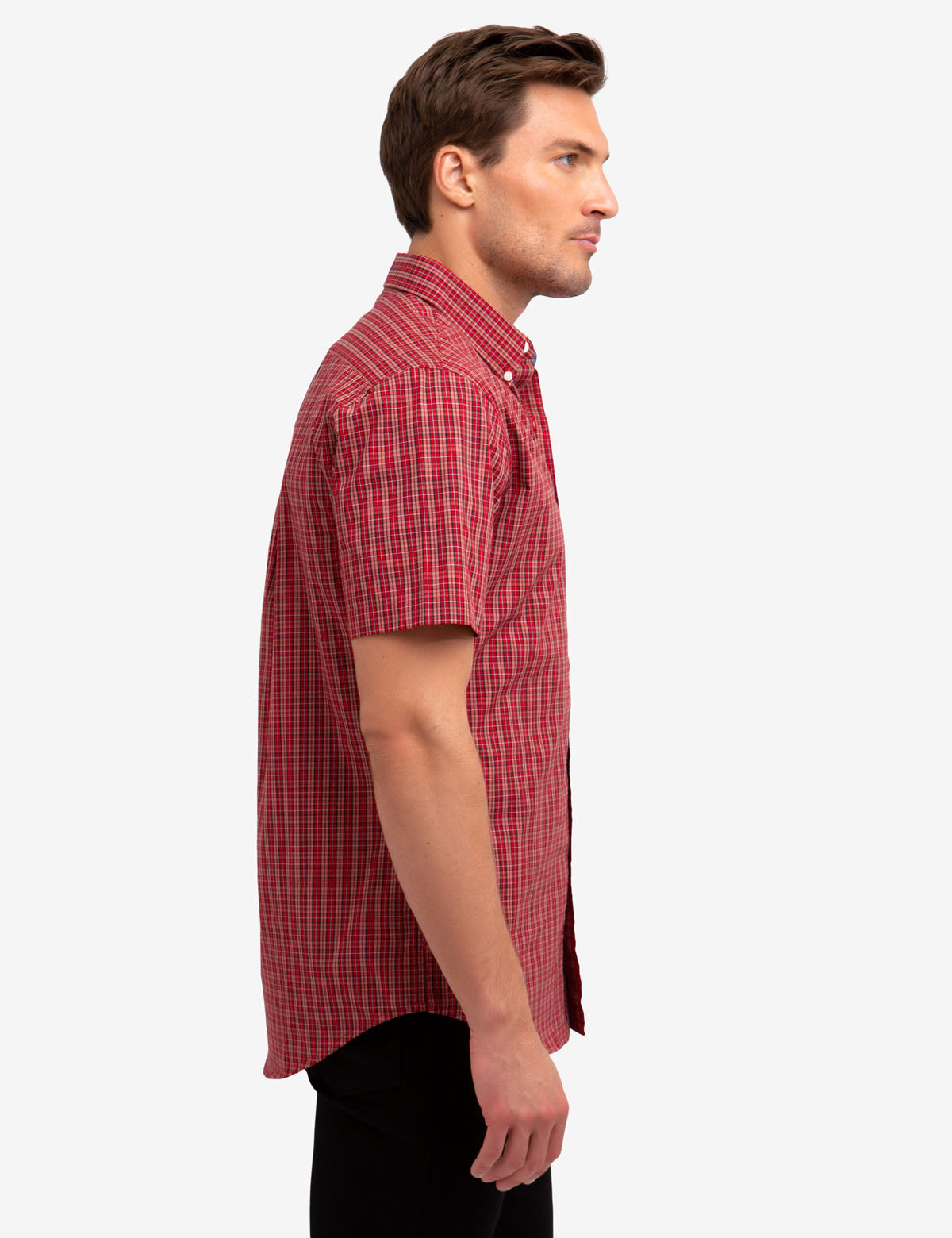 Men's Slim Fit Poplin Shirt with Plaid Pattern | Short Sleeve