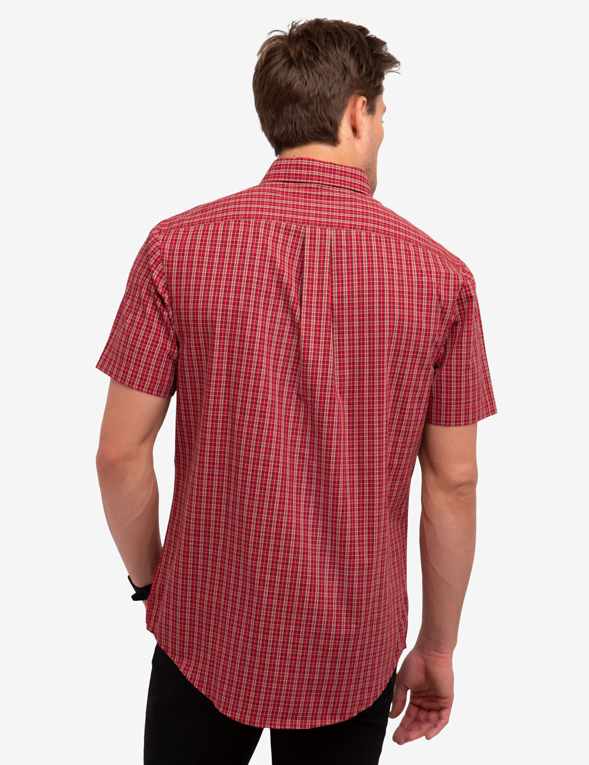 Men's Slim Fit Poplin Shirt with Plaid Pattern | Short Sleeve