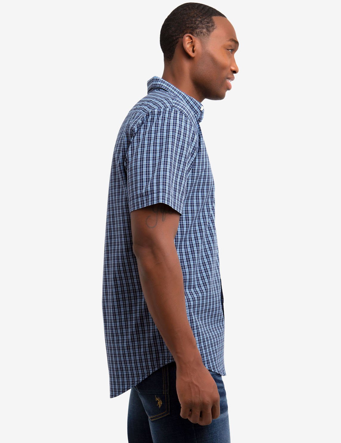 Men's Slim Fit Poplin Shirt with Plaid Pattern | Short Sleeve