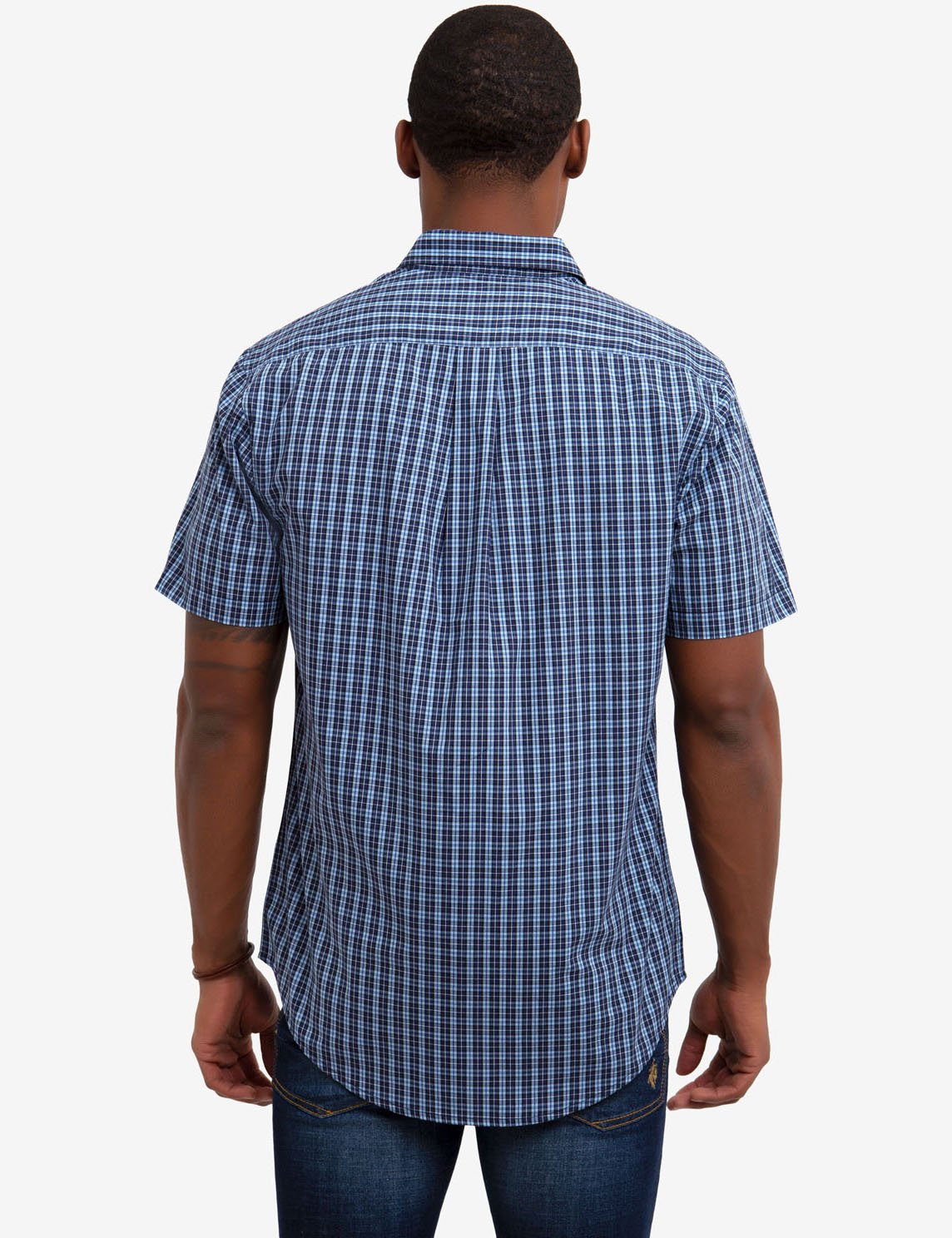 Men's Slim Fit Poplin Shirt with Plaid Pattern | Short Sleeve
