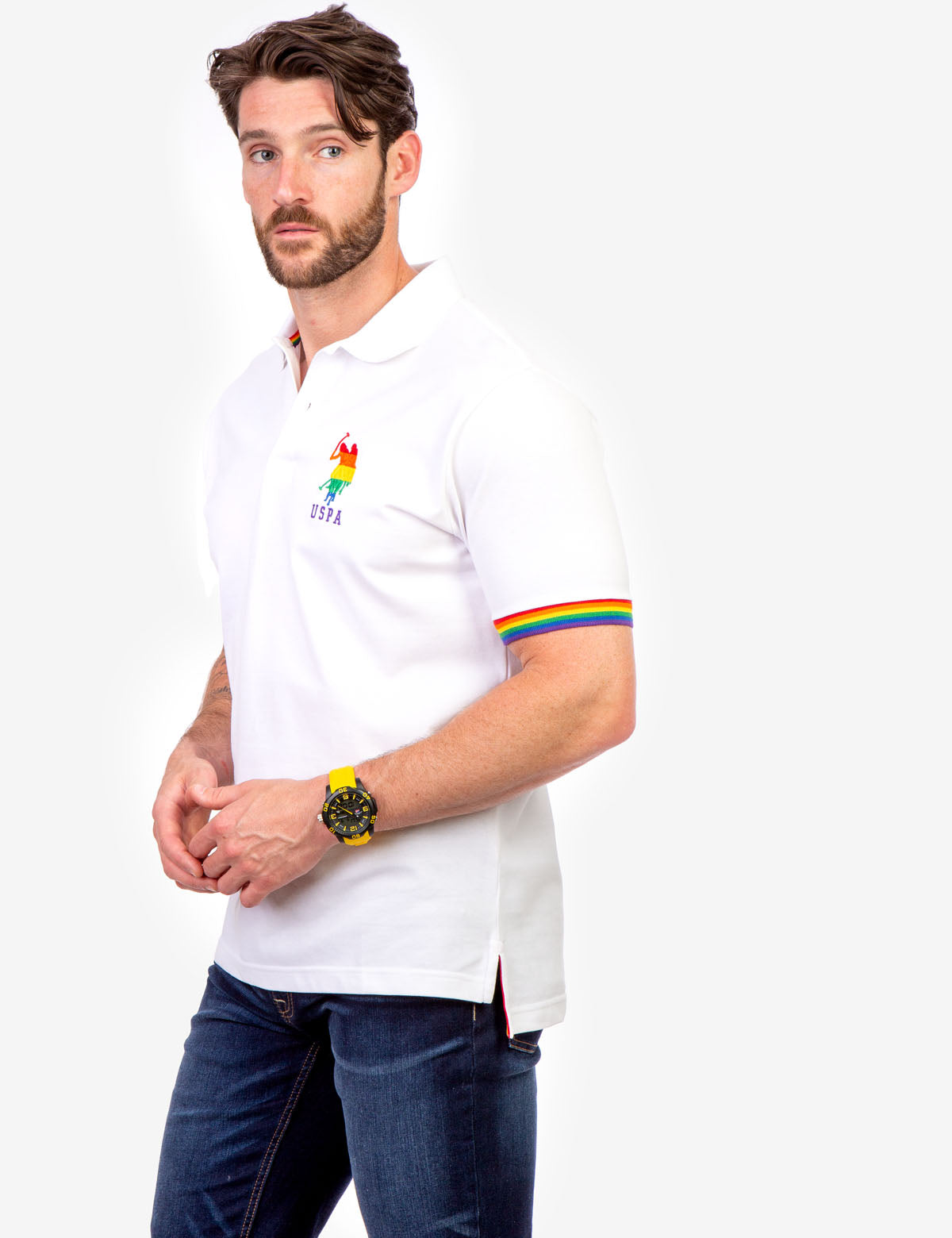 Pride Solid Polo Shirt with Rainbow Details | LGBTQ+ Apparel