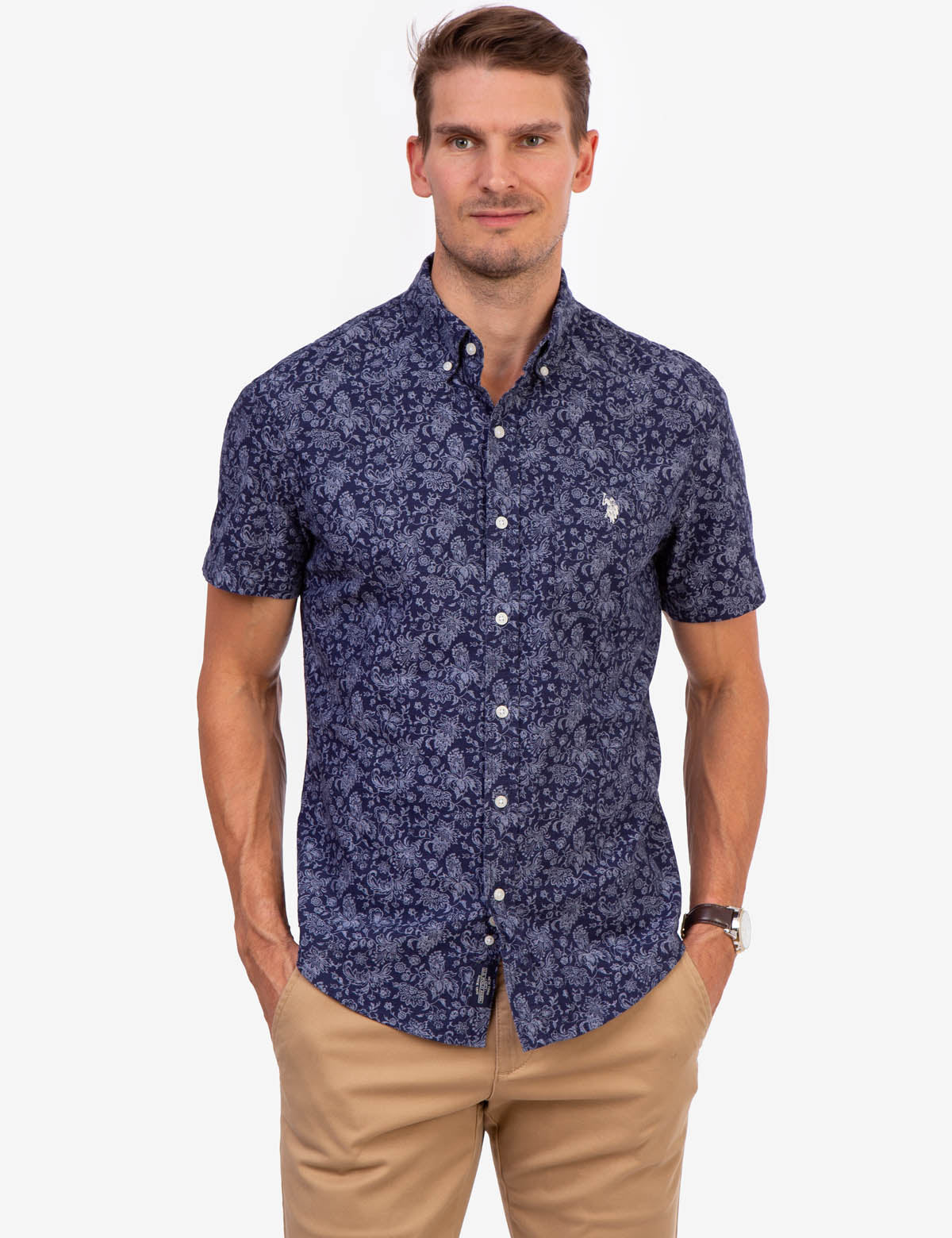 Floral Print Canvas Shirt | Slub Texture Casual Wear