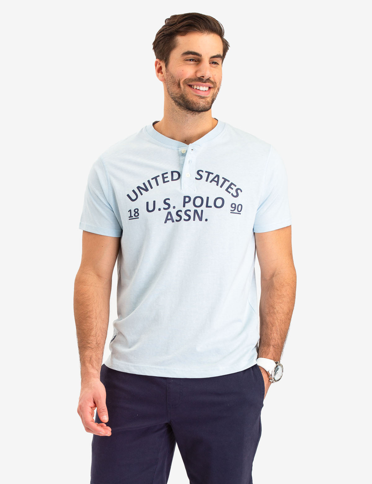 Printed Heather Henley T-Shirt with Short Sleeves | U.S. Polo Assn.