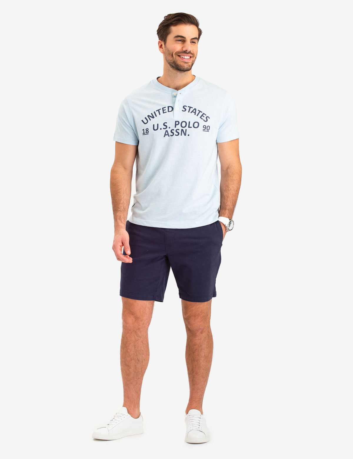 Printed Heather Henley T-Shirt with Short Sleeves | U.S. Polo Assn.