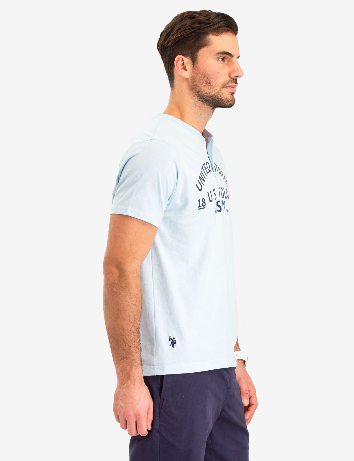 Printed Heather Henley T-Shirt with Short Sleeves | U.S. Polo Assn.