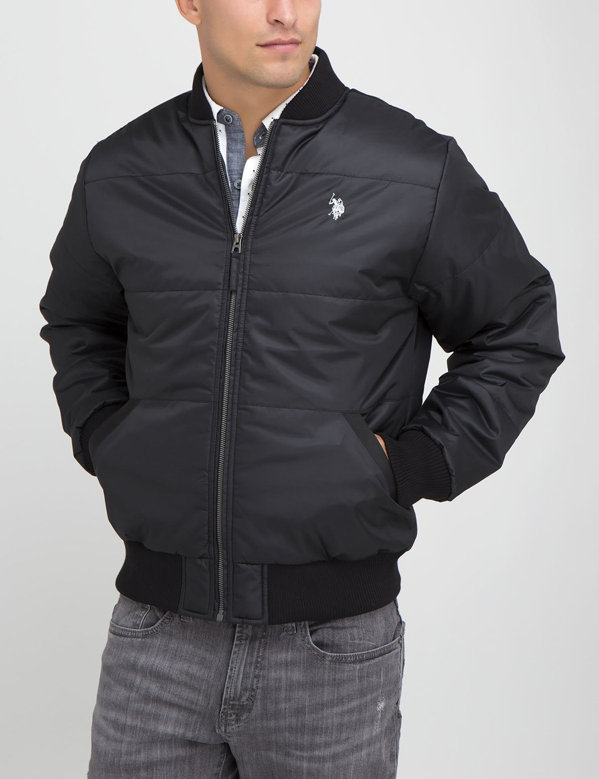 Men's Embroidered Logo Bomber Jacket with Front Pockets | Recon