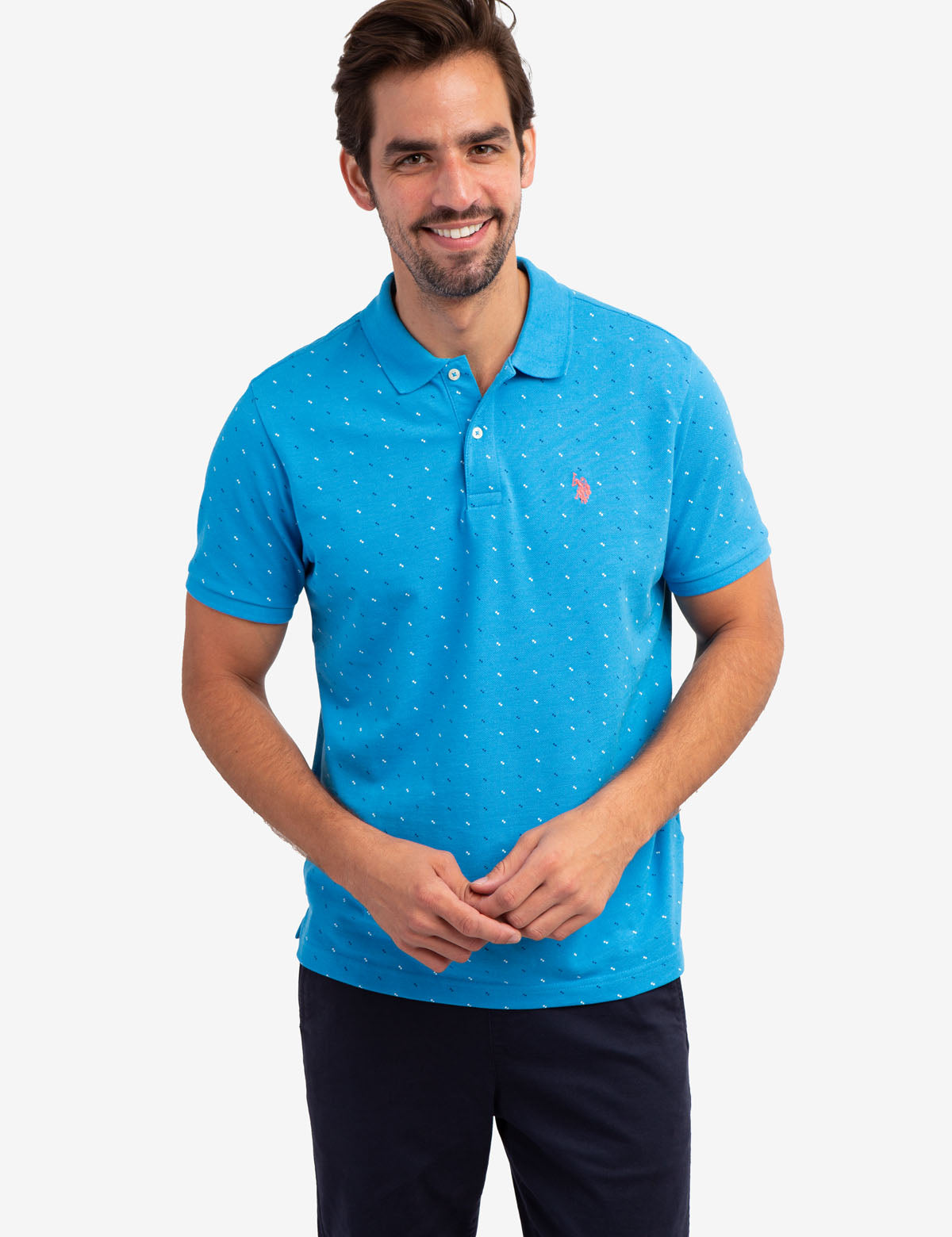 Printed Pique Polo Shirt with Contrast Logo & Side Vents