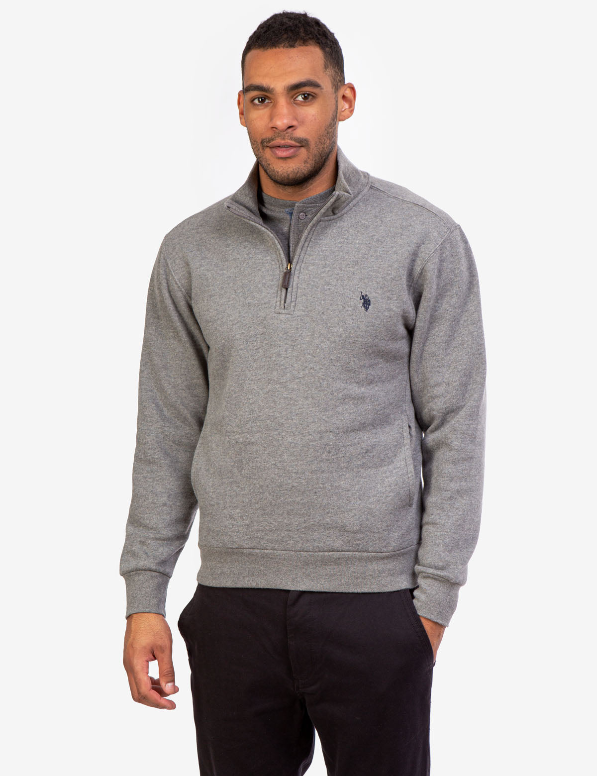 Quarter Zip Sweatshirt with Faux Leather Detail | USPA Logo