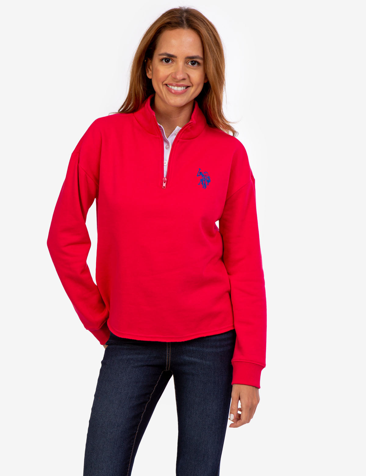 Quarter Zip Sweatshirt with Faux Leather Detail | USPA Logo