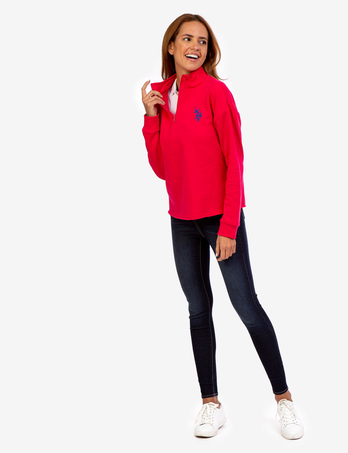 Quarter Zip Sweatshirt with Faux Leather Detail | USPA Logo