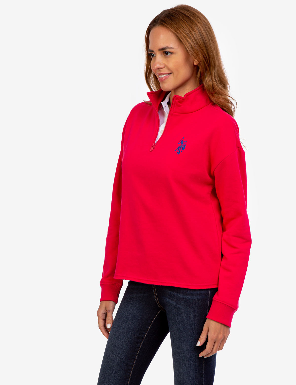 Quarter Zip Sweatshirt with Faux Leather Detail | USPA Logo