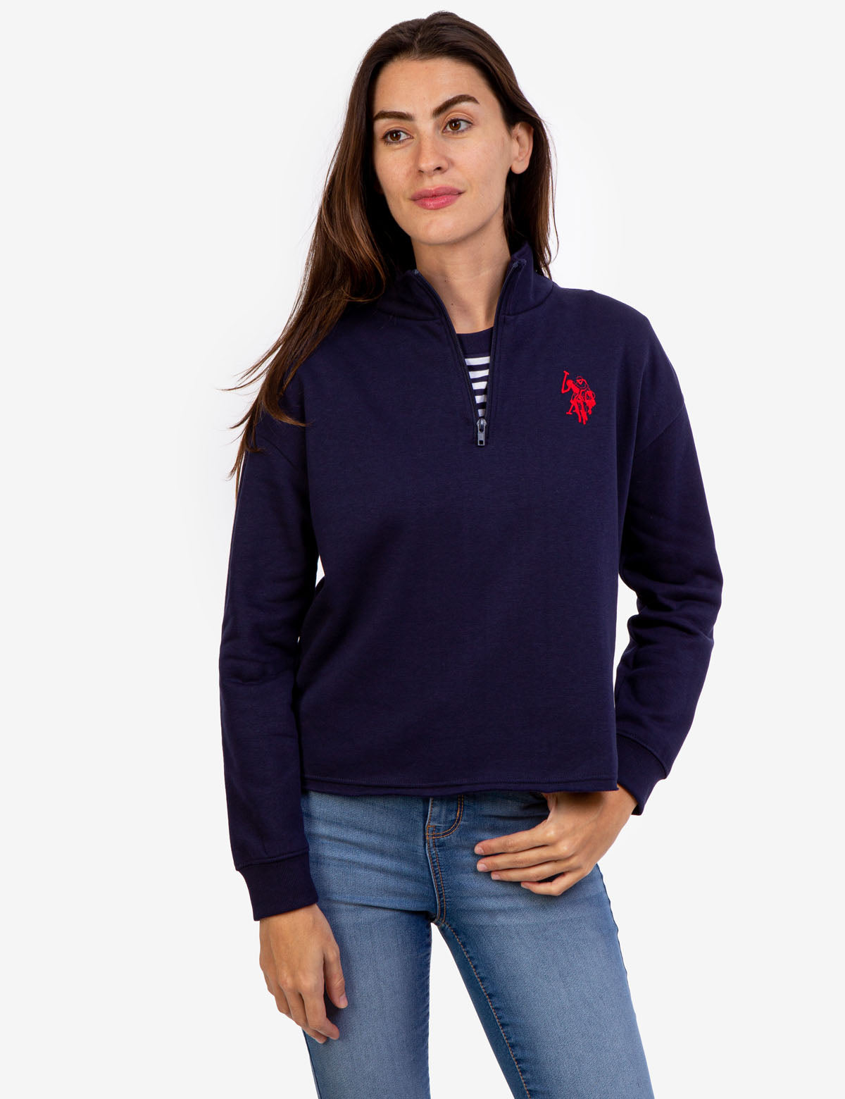 Quarter Zip Sweatshirt with Faux Leather Detail | USPA Logo