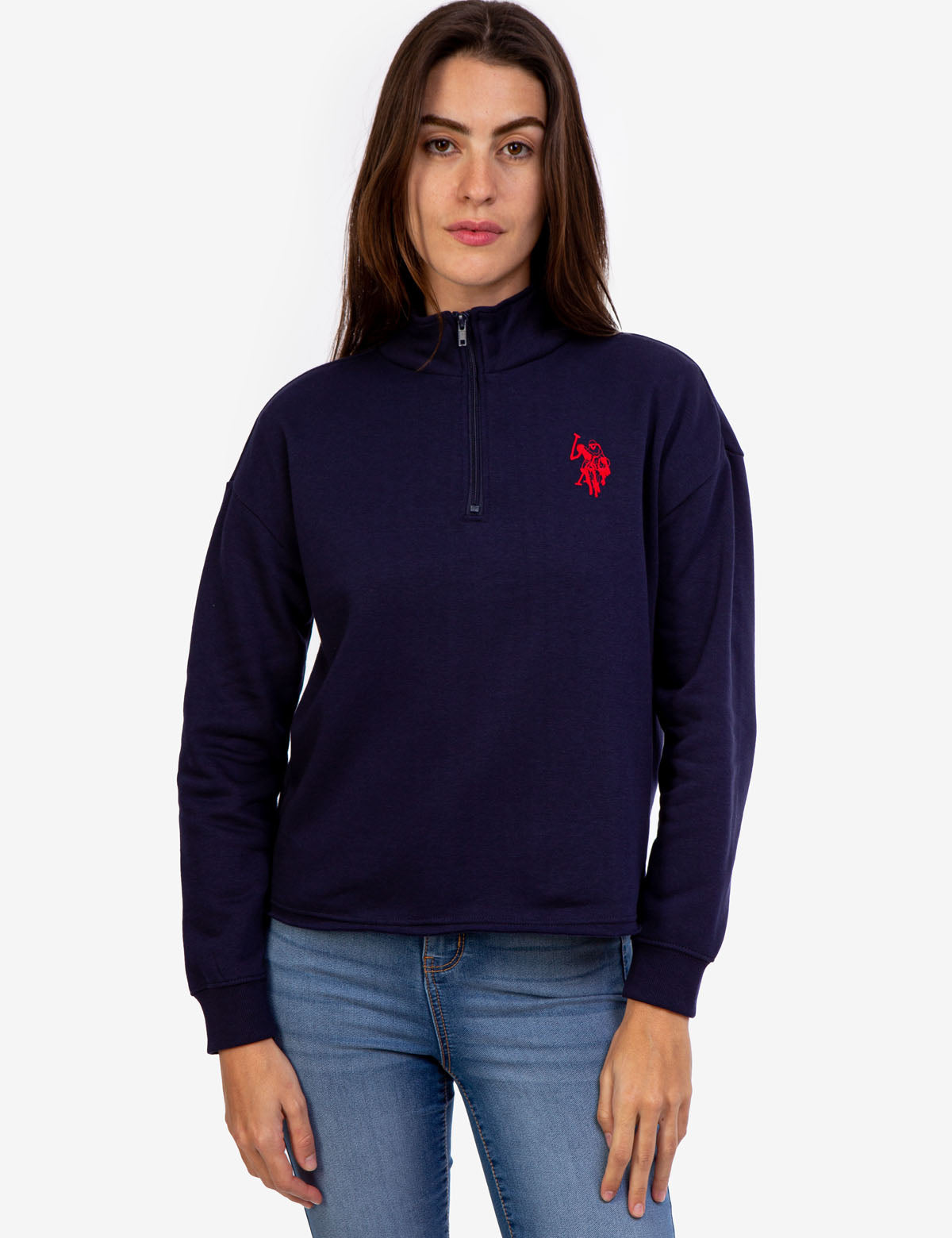 Quarter Zip Sweatshirt with Faux Leather Detail | USPA Logo