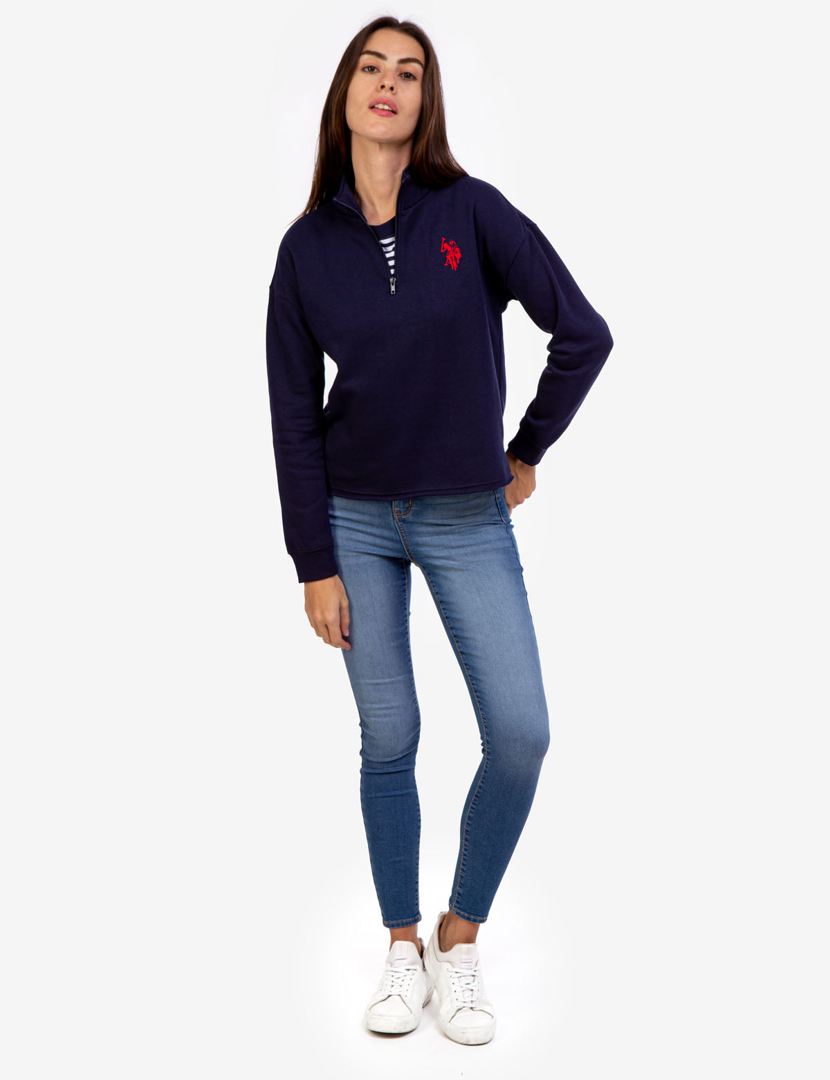 Quarter Zip Sweatshirt with Faux Leather Detail | USPA Logo