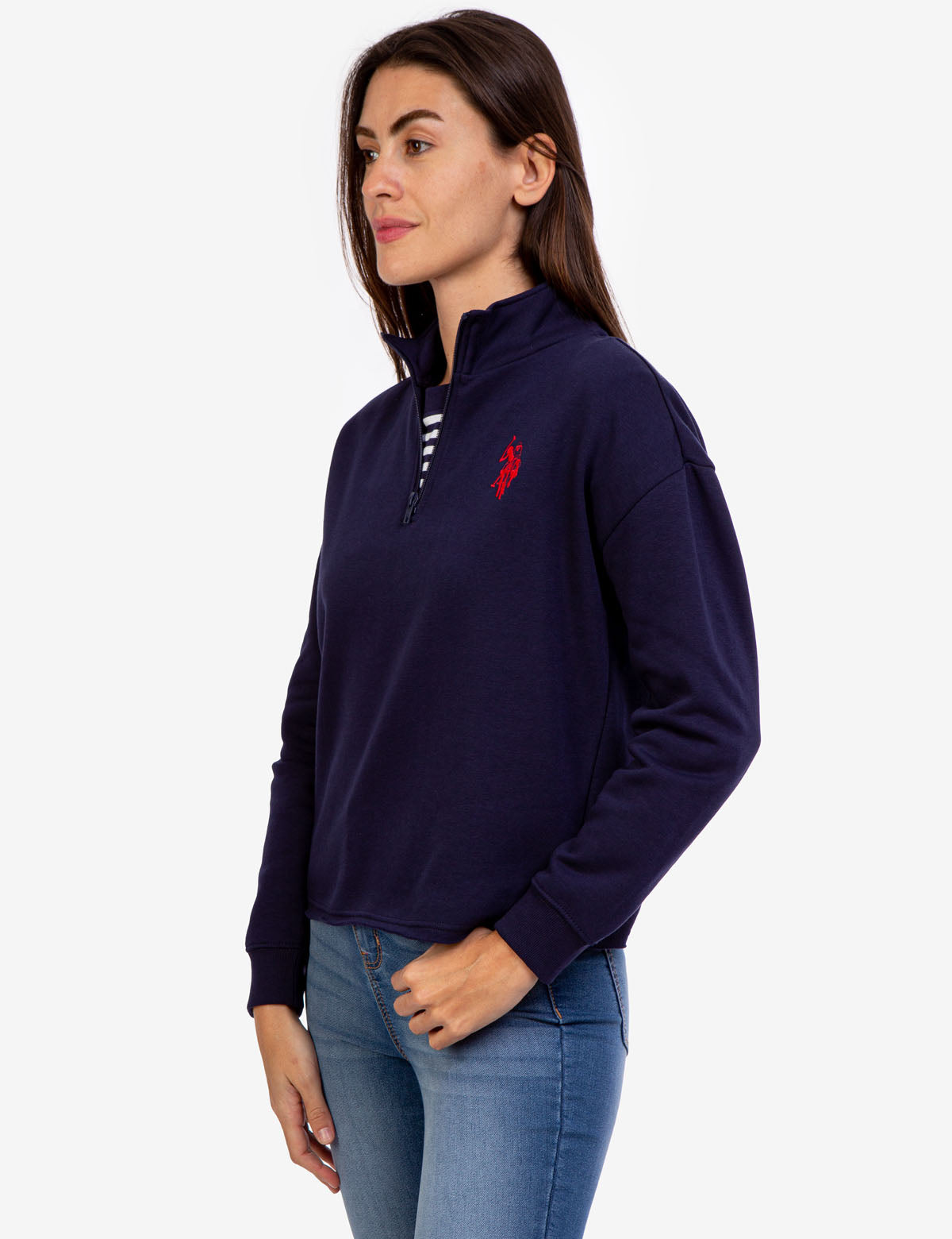 Quarter Zip Sweatshirt with Faux Leather Detail | USPA Logo