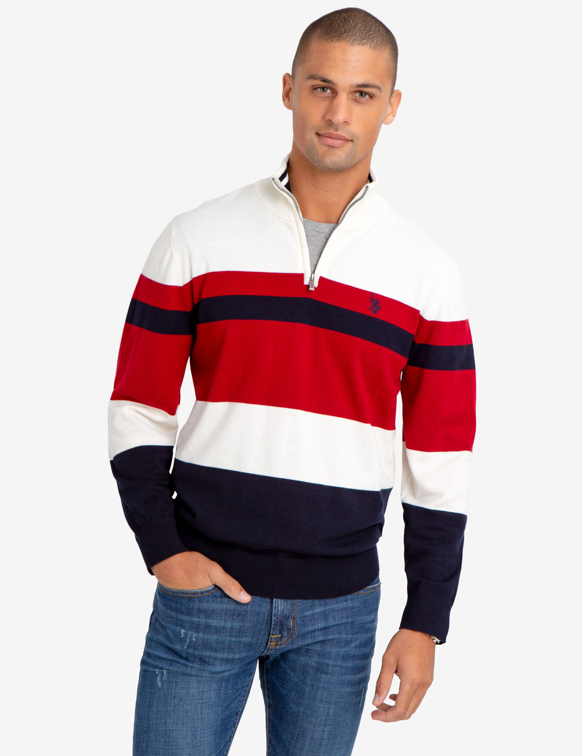 Quarter Zip Striped Sweater for Men | Casual Pullover