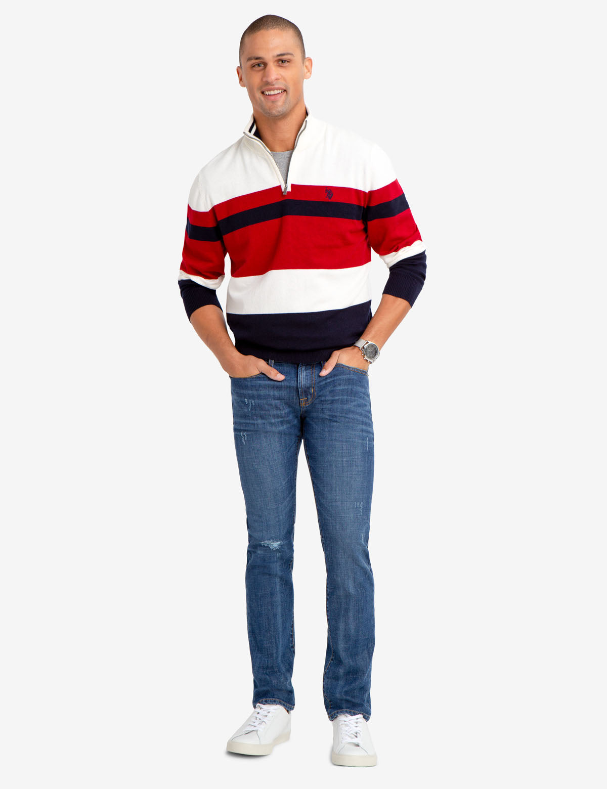 Quarter Zip Striped Sweater for Men | Casual Pullover