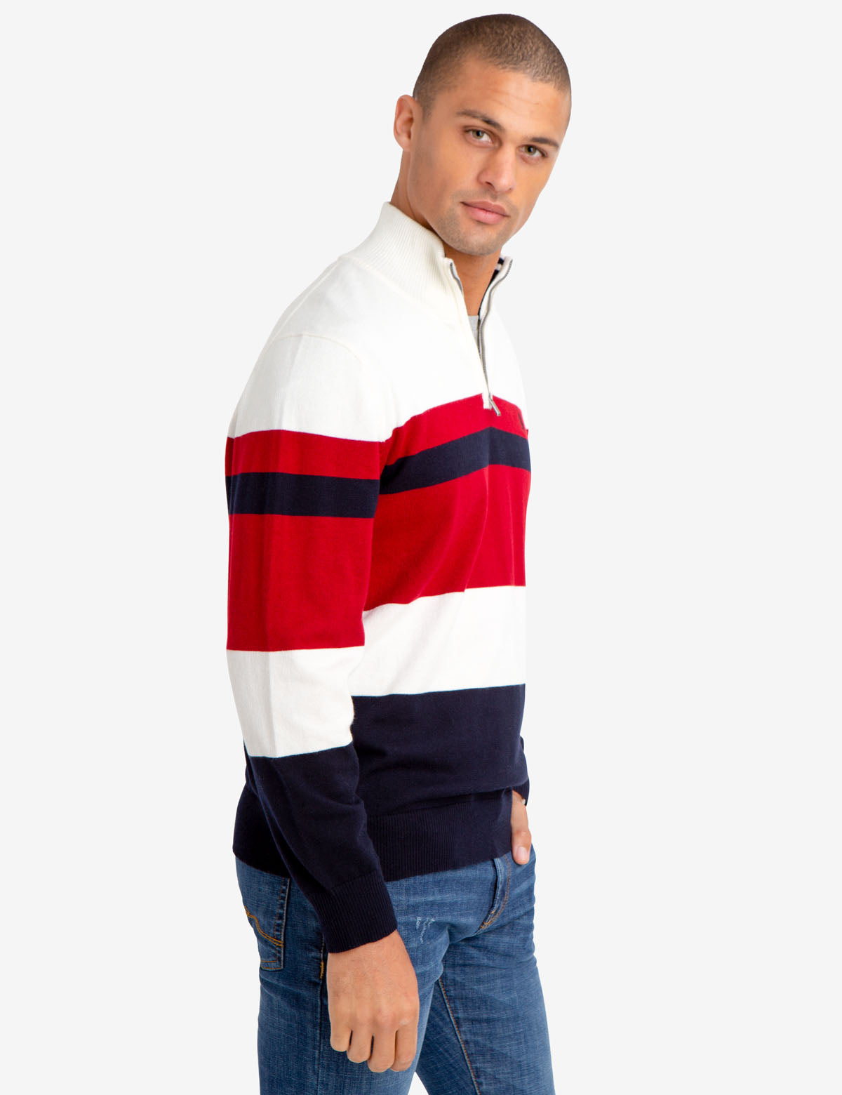 Quarter Zip Striped Sweater for Men | Casual Pullover