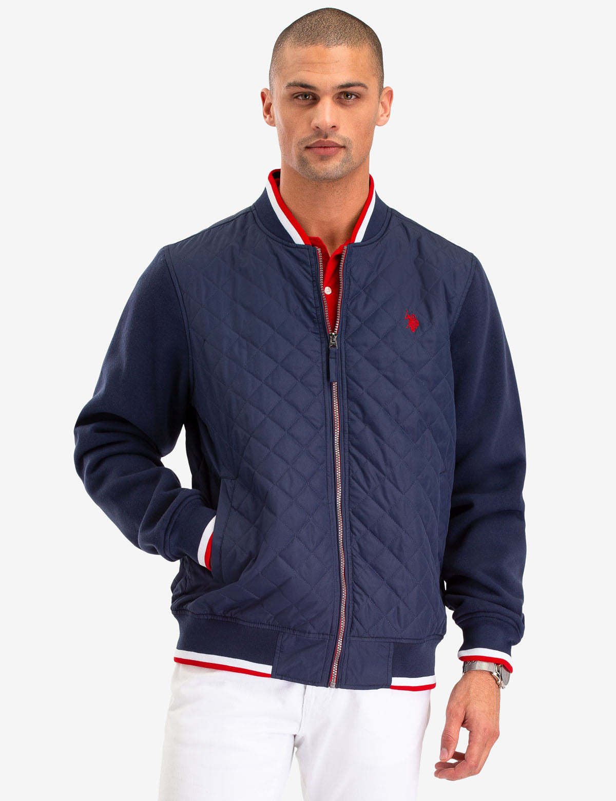 Quilted Knit Jacket with Embroidered Logo | Machine Washable
