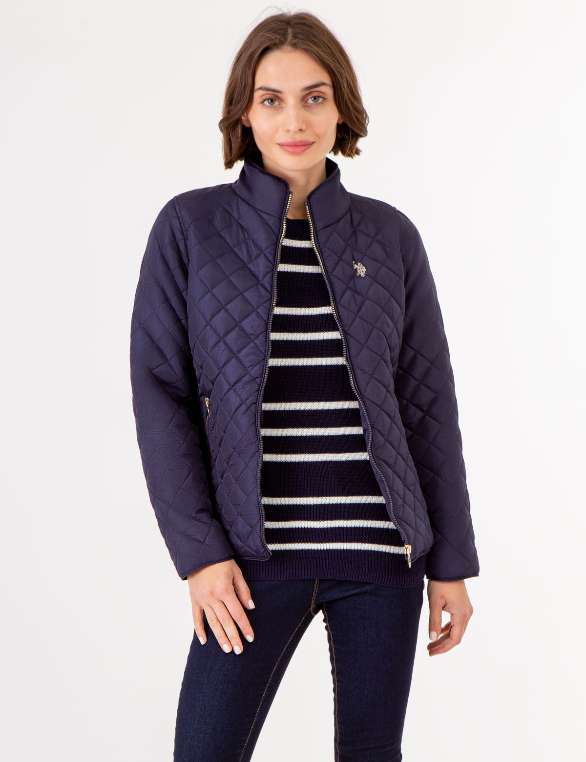 Quilted Moto Jacket with Knit Sides & Zipper Pockets | Stylish Outerwear