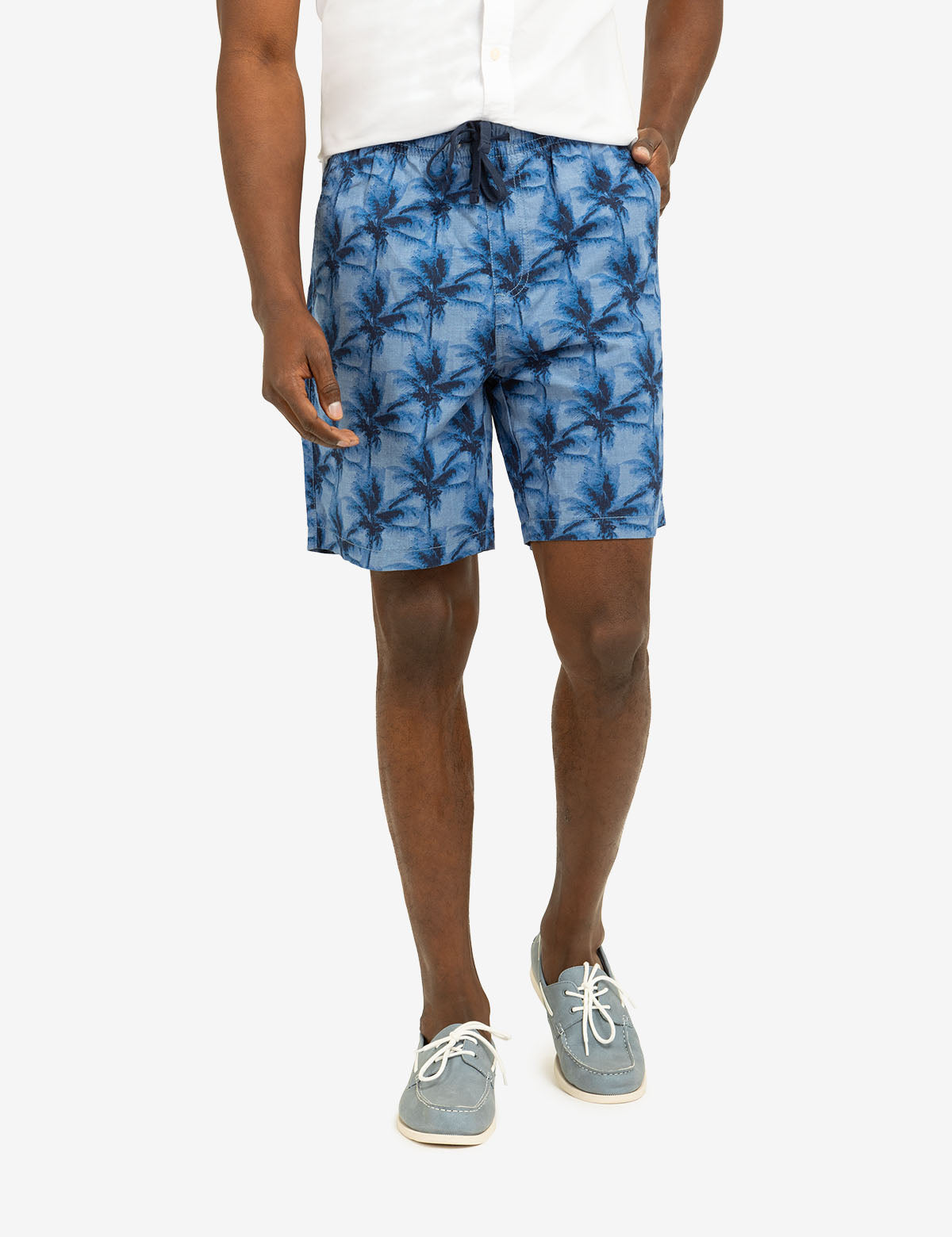 Palm Print Chambray Jogger Shorts | Casual Summer Style