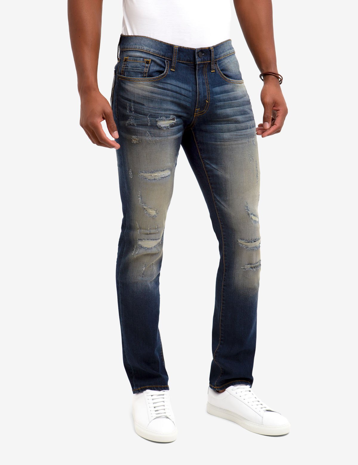 Eco-Friendly Slim Fit Black Jeans with REPREVEĀ® | Destructed Denim