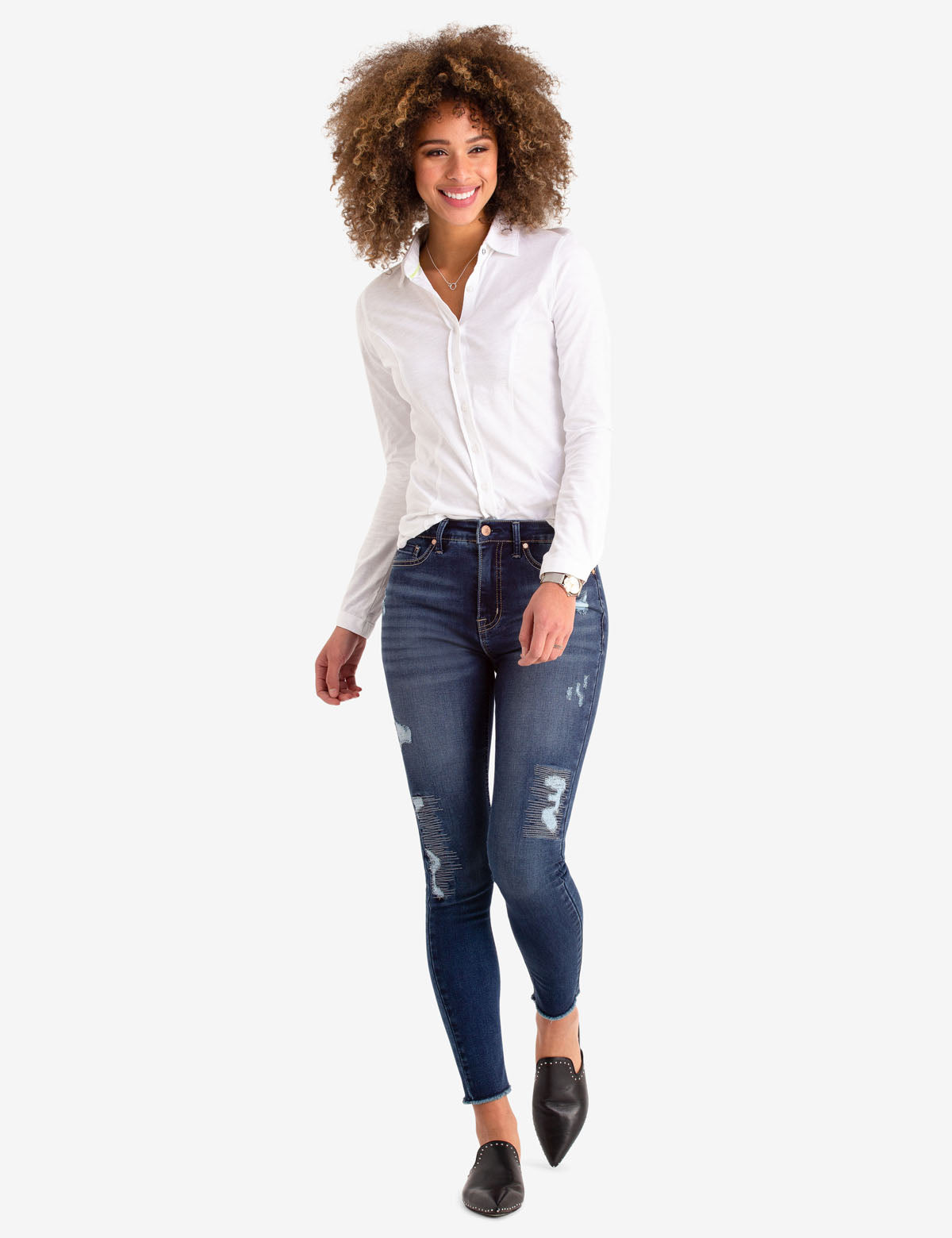 High-Rise Destructed Jegging with Repreve® Recycled Fabric | Slimming Fit