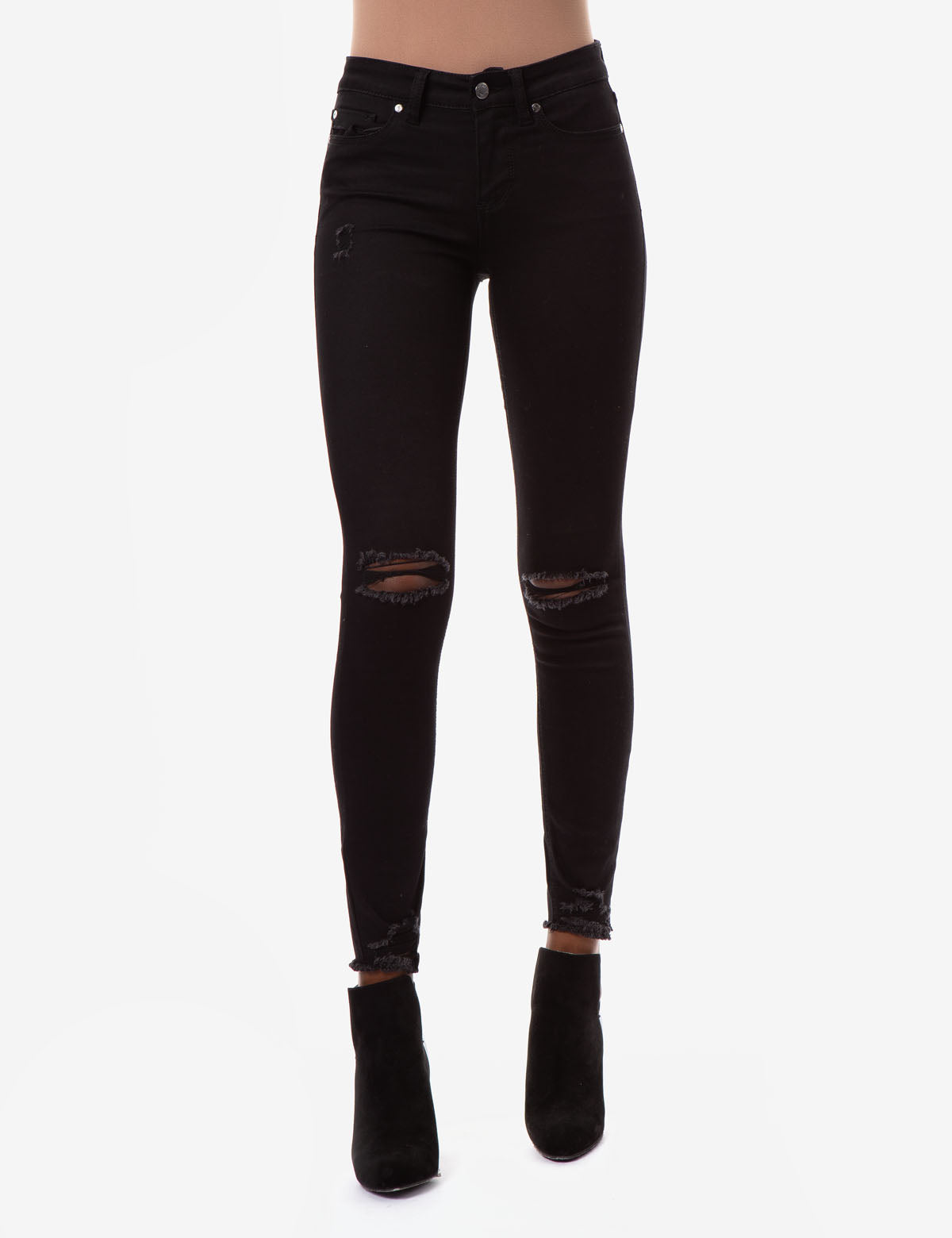 Destructed Mid Rise Jeans with Stretch | REPREVE® Recycled Denim