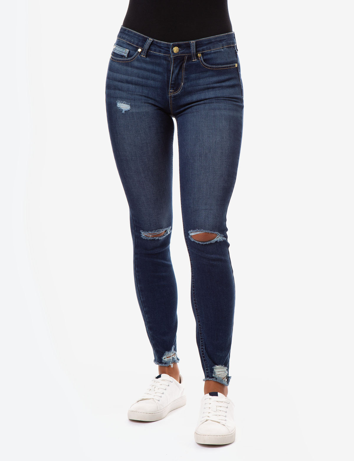 Destructed Mid Rise Jeans with Stretch | REPREVE® Recycled Denim