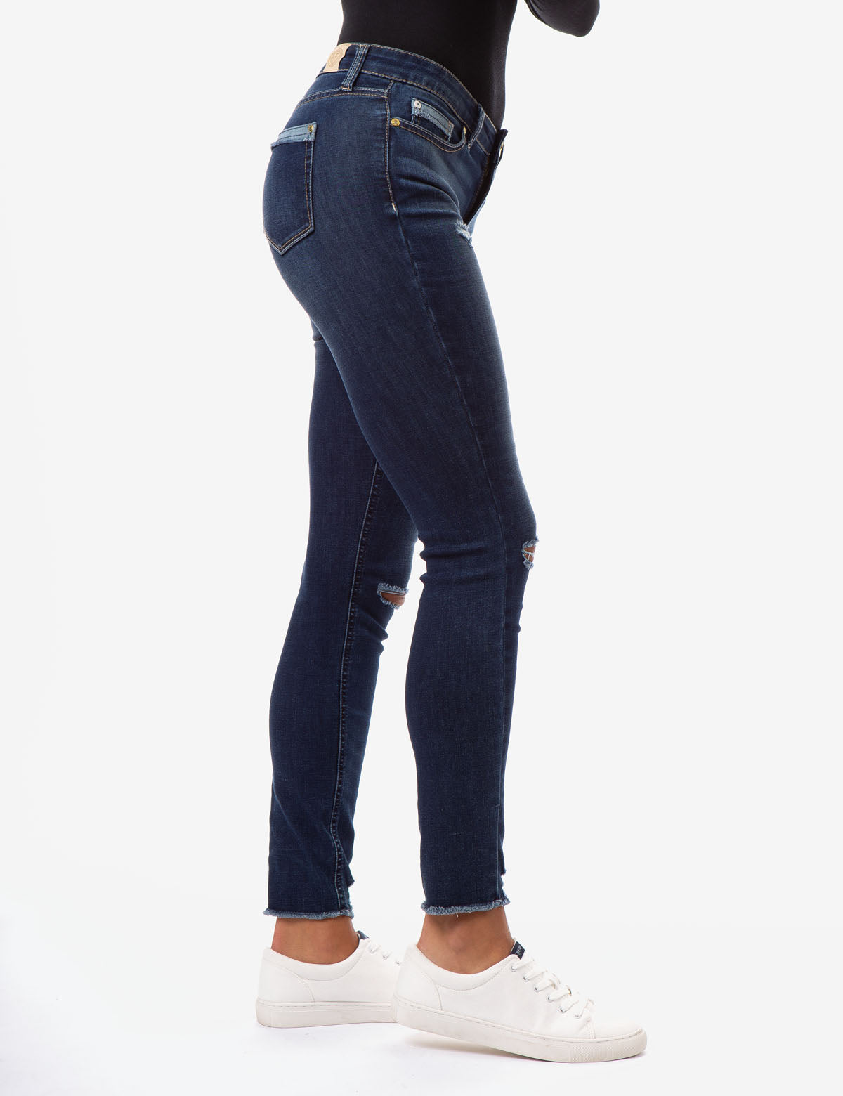 Destructed Mid Rise Jeans with Stretch | REPREVE® Recycled Denim