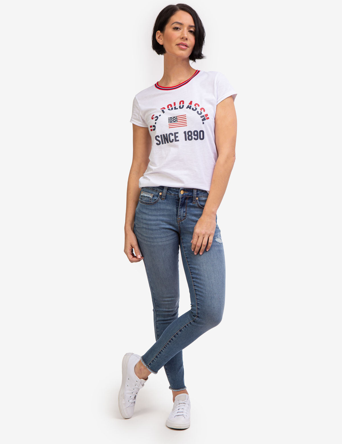 Destructed Mid Rise Jeans with Stretch | REPREVE® Recycled Denim