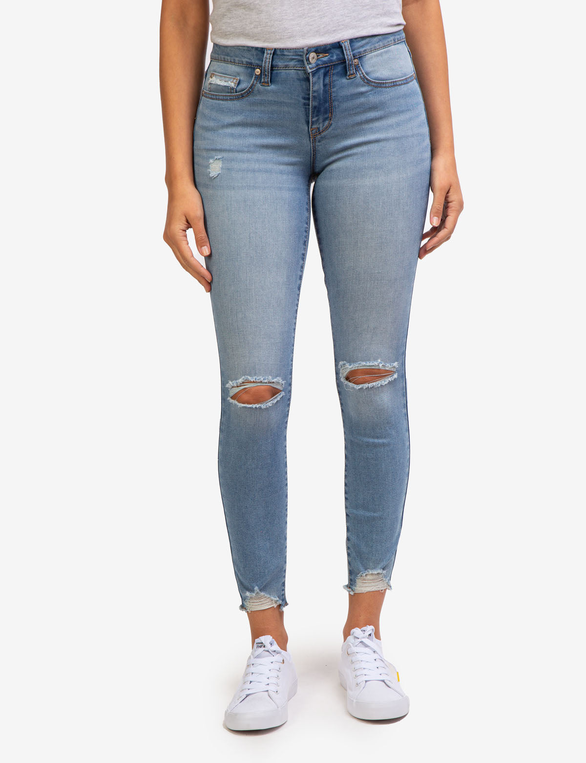Destructed Mid Rise Jeans with Stretch | REPREVE® Recycled Denim