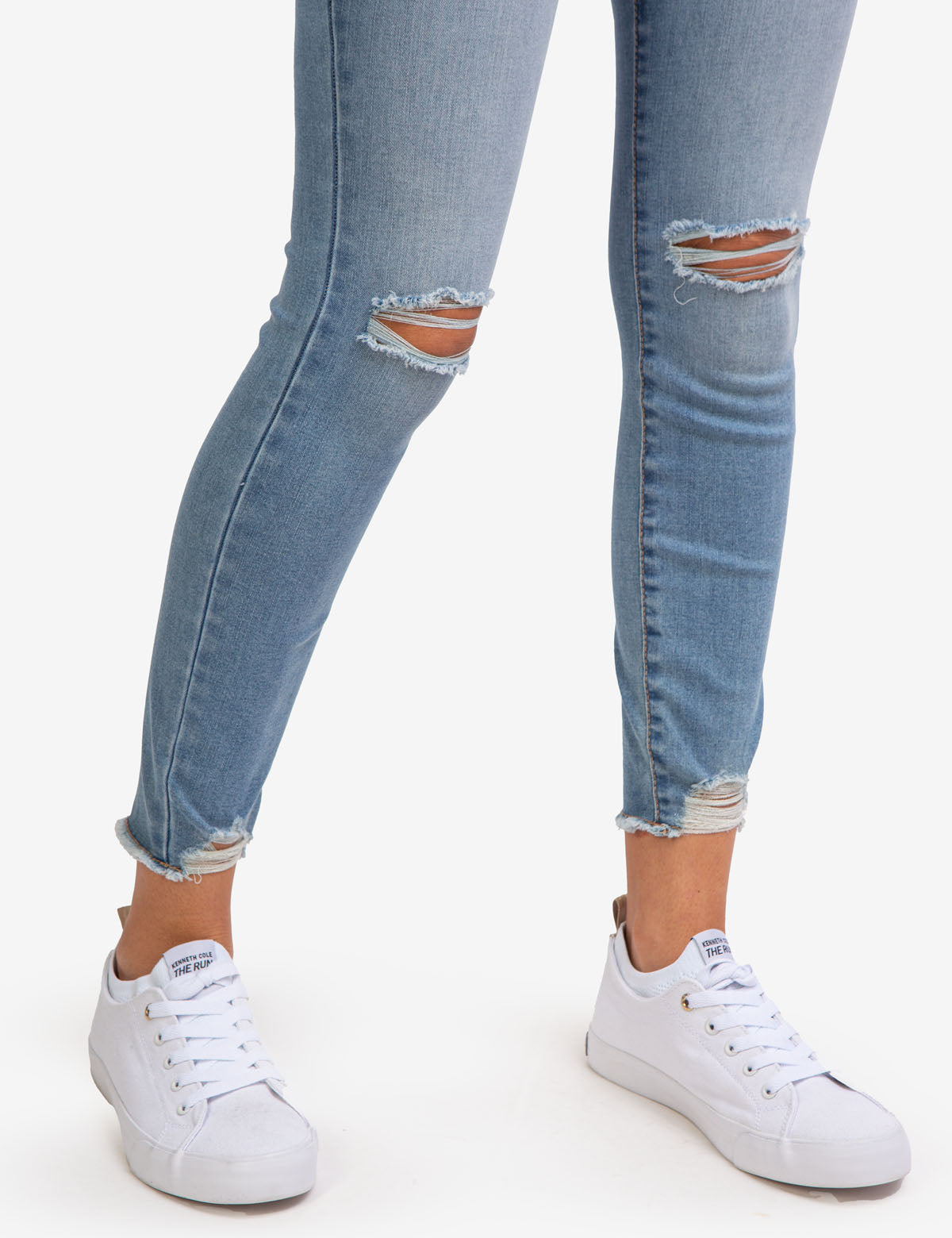 Destructed Mid Rise Jeans with Stretch | REPREVE® Recycled Denim