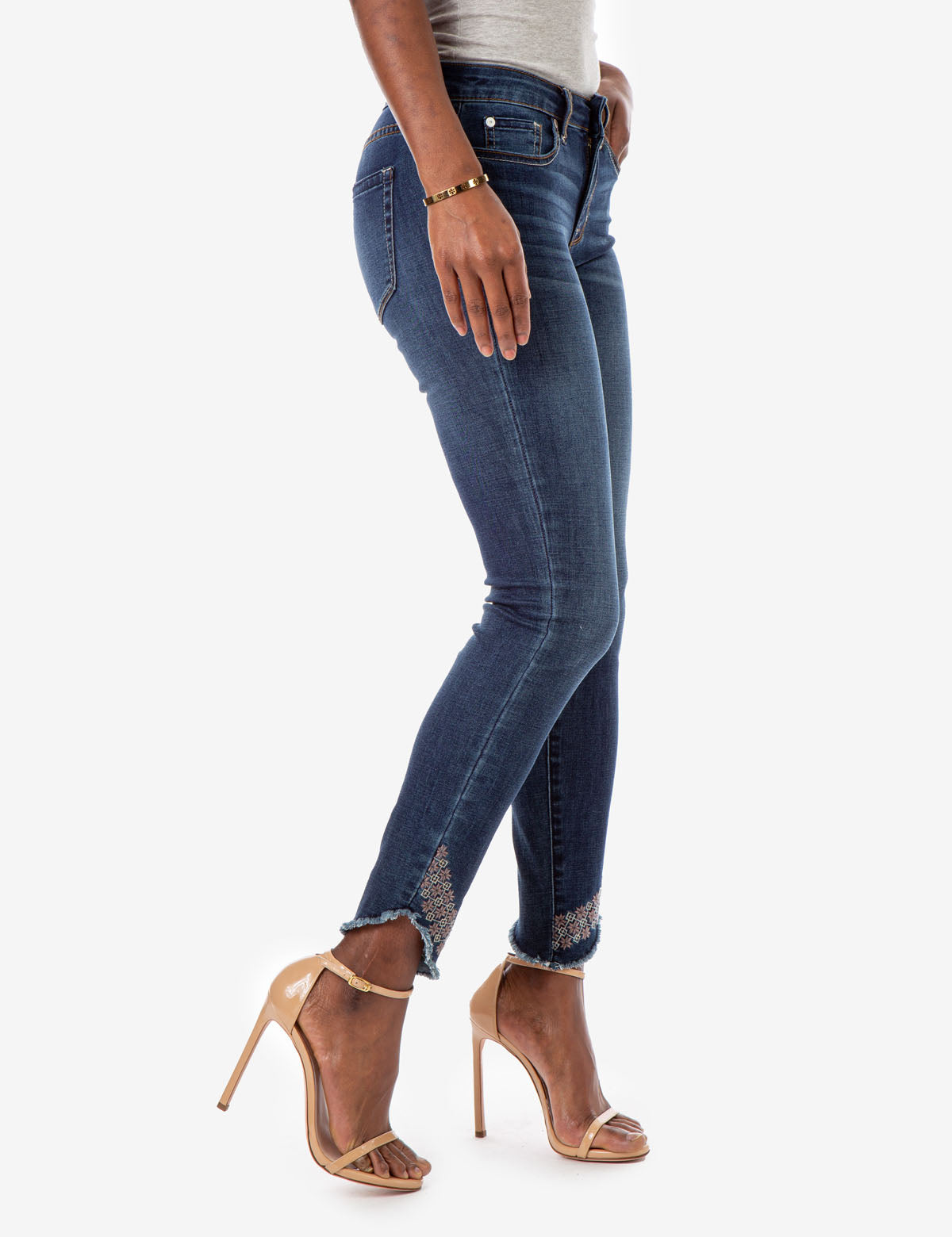 Stretch Skinny Jeans with REPREVE® Recycled Fabric | Mid Rise & Embroidered Hem
