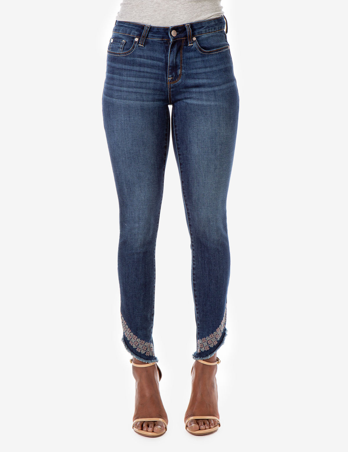 Stretch Skinny Jeans with REPREVE® Recycled Fabric | Mid Rise & Embroidered Hem