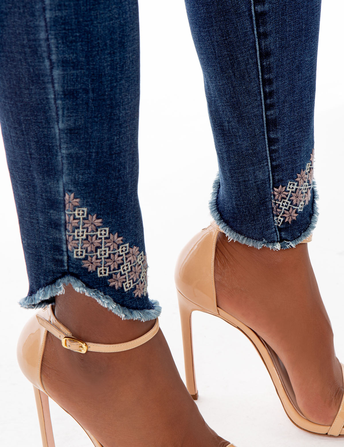 Stretch Skinny Jeans with REPREVE® Recycled Fabric | Mid Rise & Embroidered Hem
