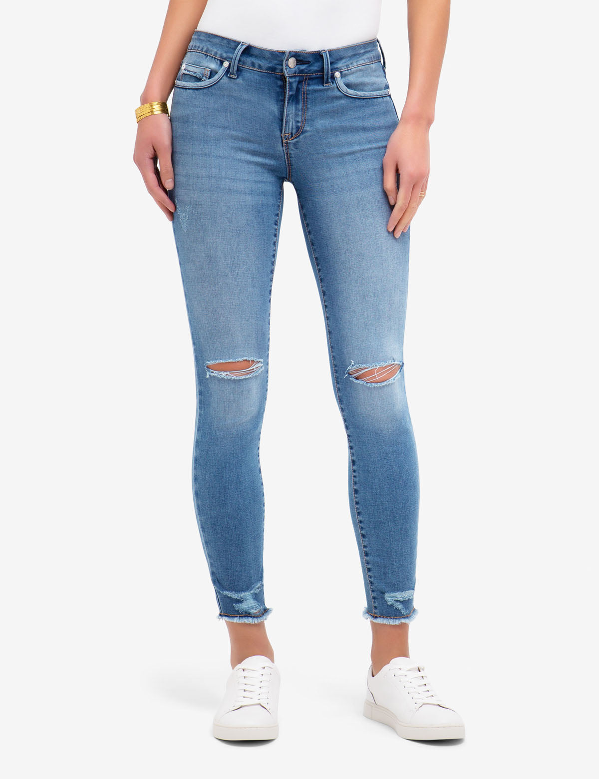 Stretchy Frayed Skinny Jeans with REPREVE® Eco Fabric | Mid Rise Fit