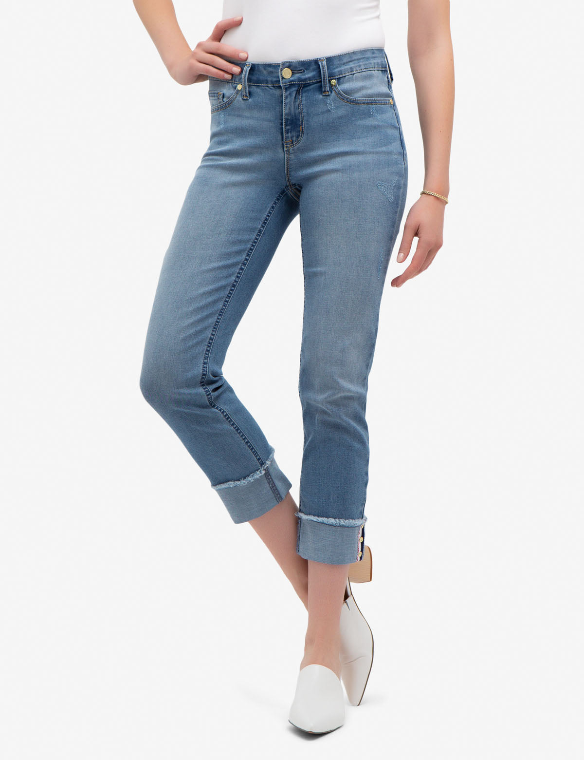 Relaxed Wide Cuff Jeans with REPREVE® Eco Fabric | Mid Rise Stretch Denim
